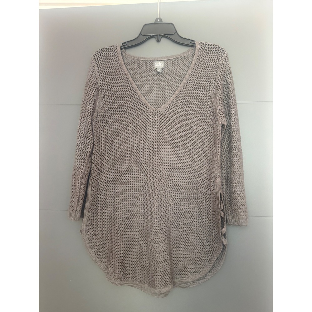 Soho Jeans New York & Company Open Knit‎ V-Neck Sweater Side Lace Up Medium